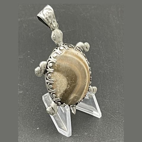 Sterling Silver Zebra Chert Turtle PENDANT